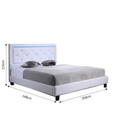 Lit à led FILIP simili blanc et strass matelas 140x190