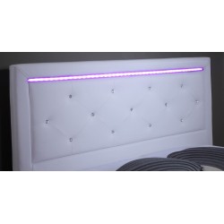 Lit à led FILIP simili blanc et strass matelas 140x190