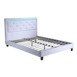 Lit à led FILIP simili blanc et strass matelas 140x190