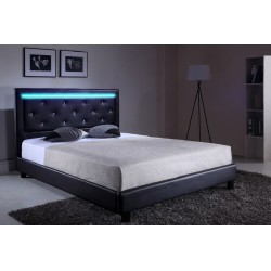 Lit à led FILIP simili noir et strass matelas 140x190