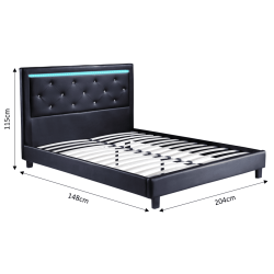 Lit à led FILIP simili noir et strass matelas 140x190