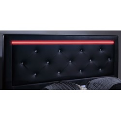 Lit à led FILIP simili noir et strass matelas 140x190