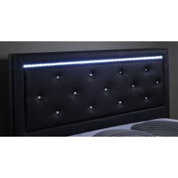 Lit à led FILIP simili noir et strass matelas 140x190