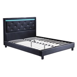 Lit à led FILIP simili noir et strass matelas 140x190