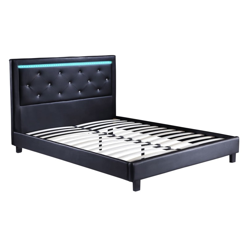 Lit à led FILIP simili noir et strass matelas 140x190