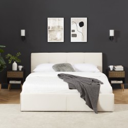 Lit coffre SEGURO velours beige crème 140x190 sommier inclus