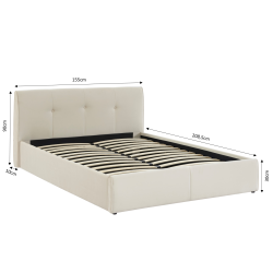 Lit coffre SEGURO velours beige crème 140x190 sommier inclus