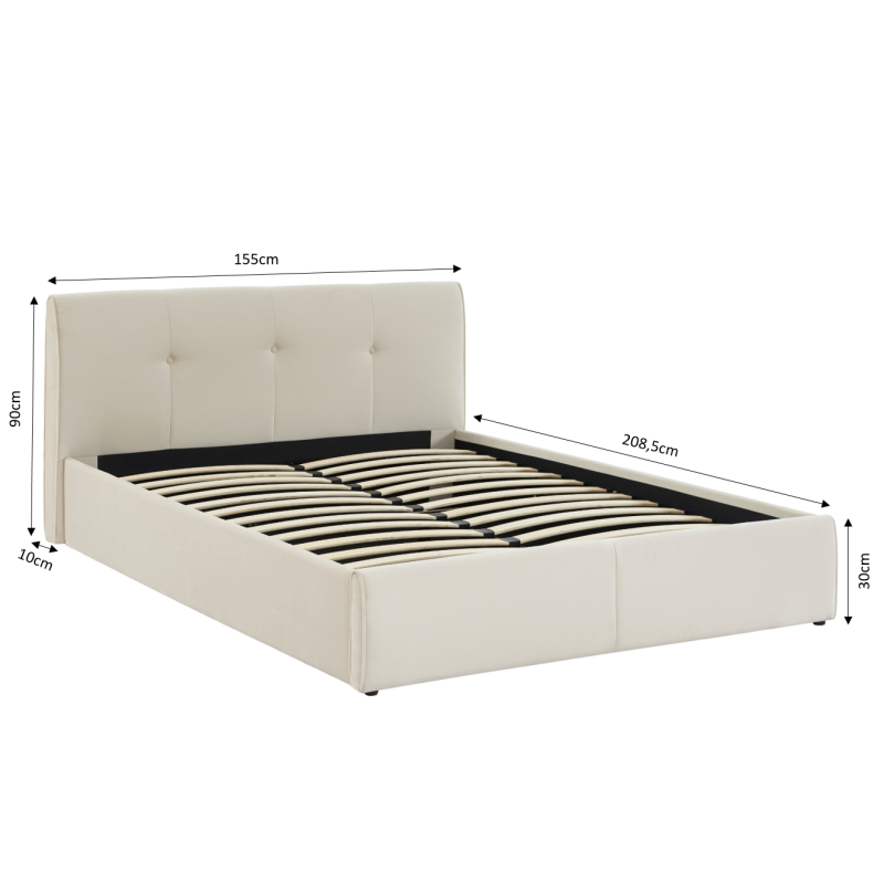 Lit coffre SEGURO velours beige crème 140x190 sommier inclus