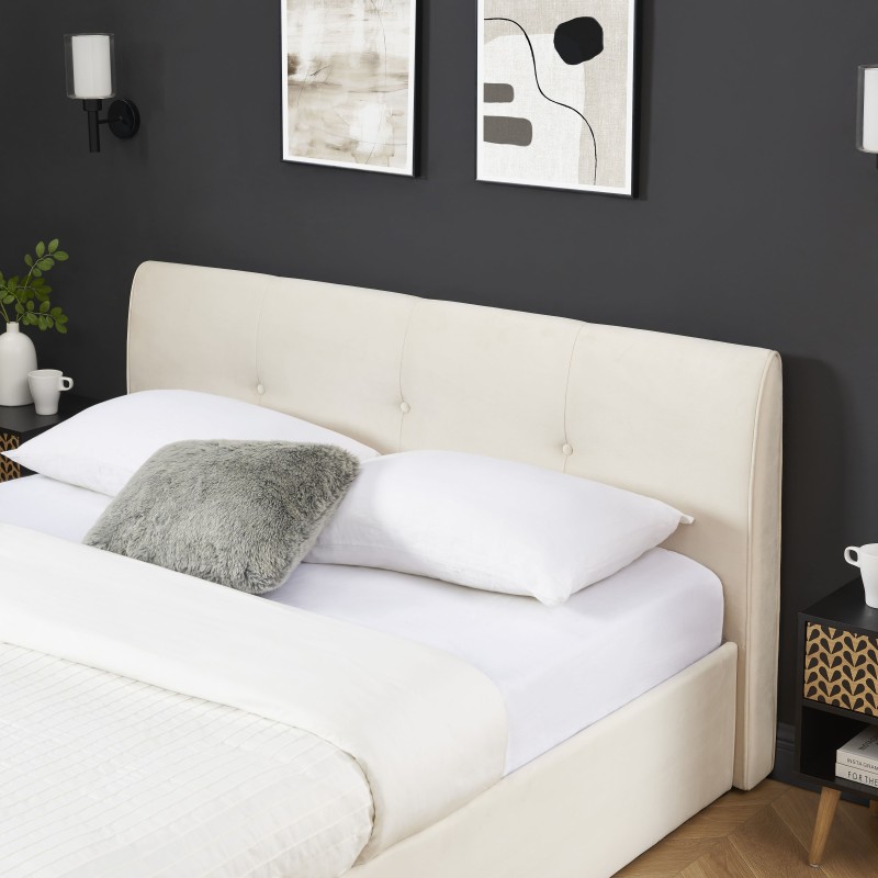 Lit coffre SEGURO velours beige crème 140x190 sommier inclus