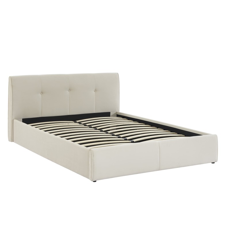 Lit coffre SEGURO velours beige crème 140x190 sommier inclus