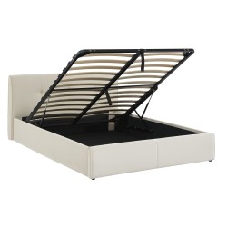 Lit coffre SEGURO velours beige crème 140x190 sommier inclus