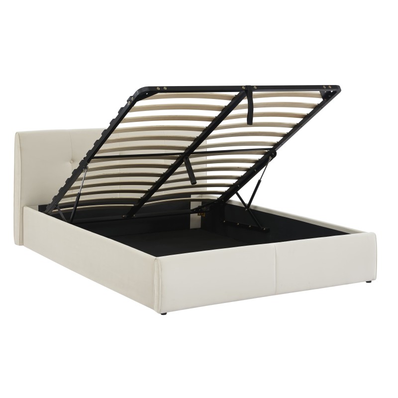 Lit coffre SEGURO velours beige crème 140x190 sommier inclus