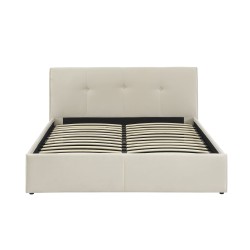 Lit coffre SEGURO velours beige crème 140x190 sommier inclus