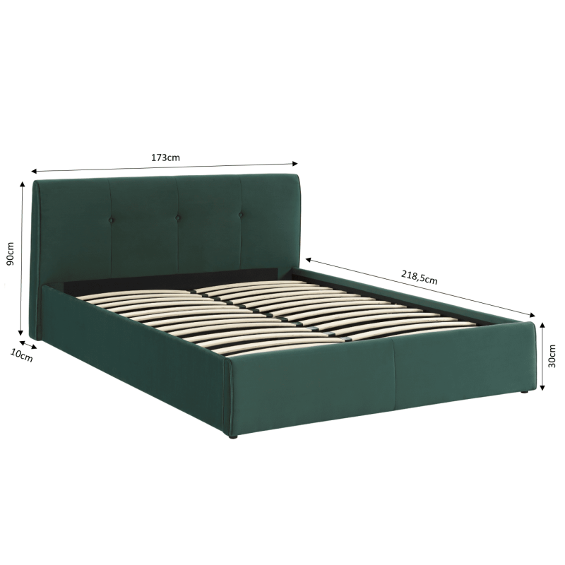 Lit coffre SEGURO velours vert forêt 160x200 sommier inclus