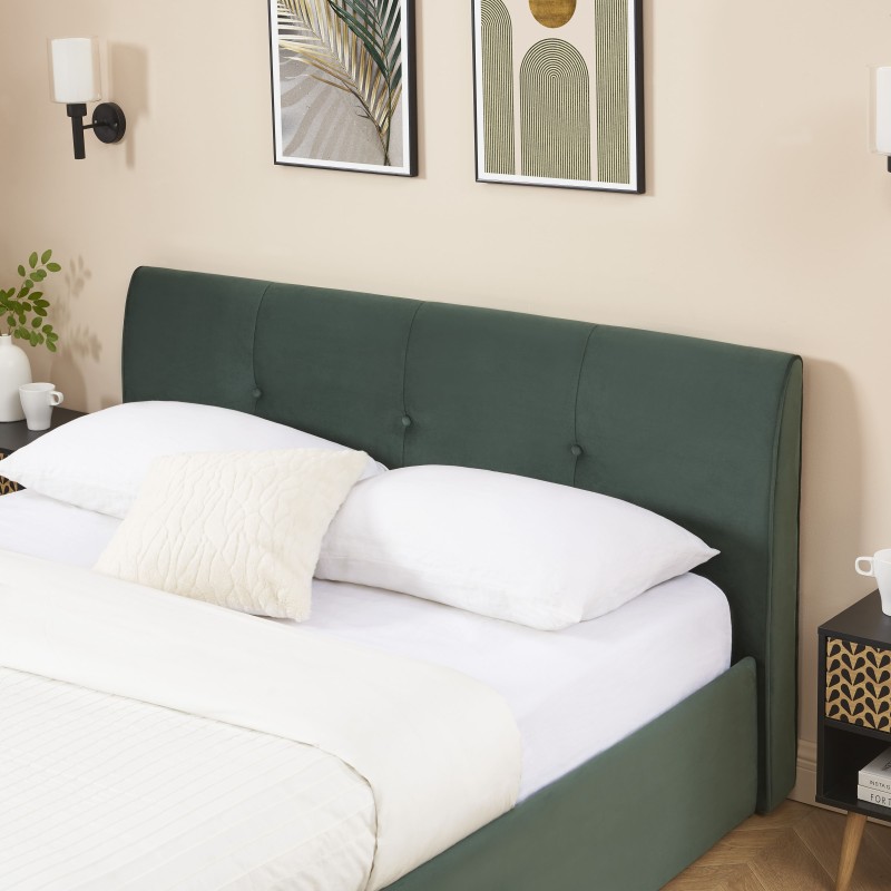 Lit coffre SEGURO velours vert forêt 160x200 sommier inclus