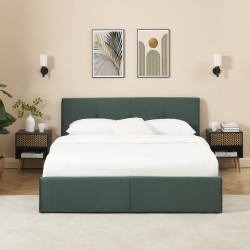 Lit coffre SEGURO velours vert forêt 140x190 sommier inclus