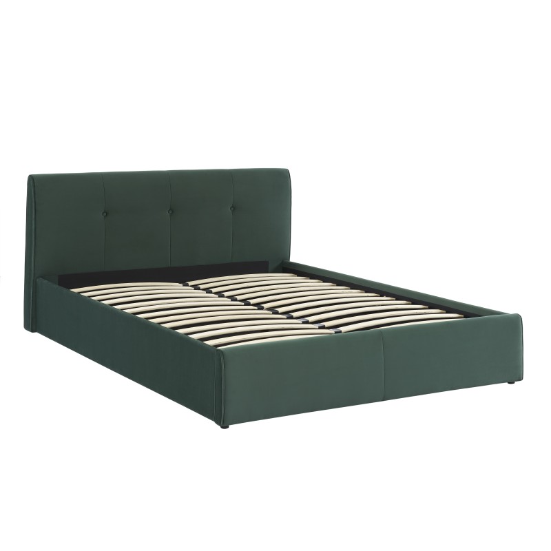 Lit coffre SEGURO velours vert forêt 140x190 sommier inclus