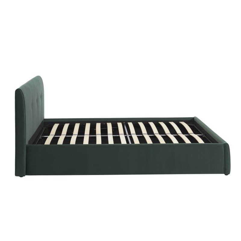 Lit coffre SEGURO velours vert forêt 140x190 sommier inclus