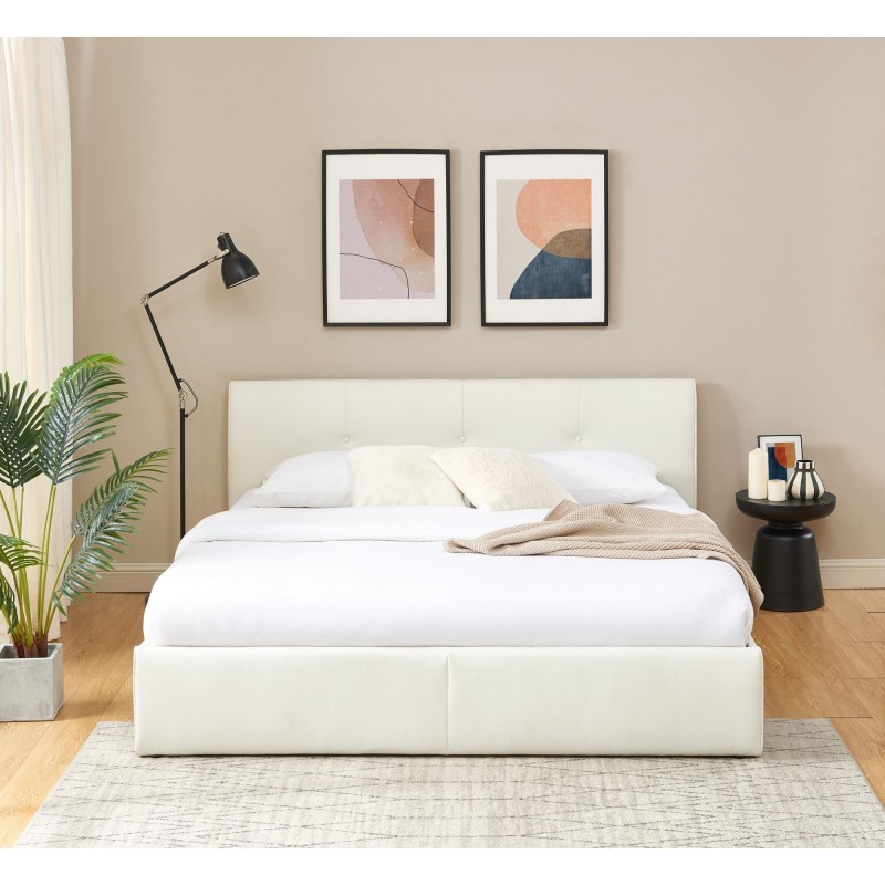 Lit coffre SEGURO simili blanc 180x200 sommier inclus