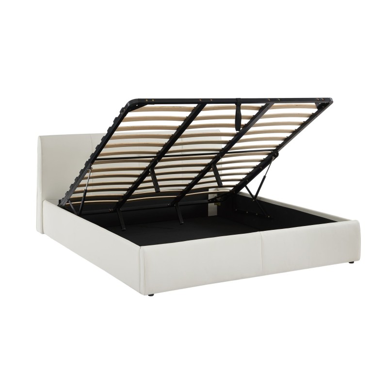 Lit coffre SEGURO simili blanc 180x200 sommier inclus