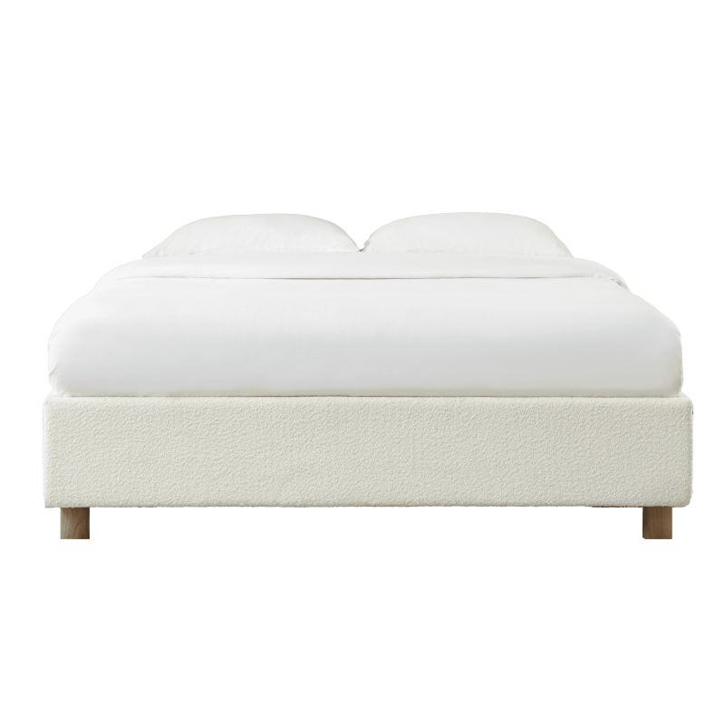 Lit coffre KORALL tissu bouclettes écru 140x190 sommier inclus