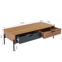 Table basse GEOMA effet chêne foncé et gris 115cm