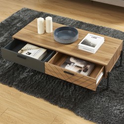 Table basse GEOMA effet chêne foncé et gris 115cm