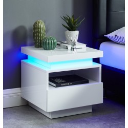 Table de chevet à led COSMOS laqué blanc brillant 40cm