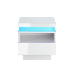 Table de chevet à led COSMOS laqué blanc brillant 40cm
