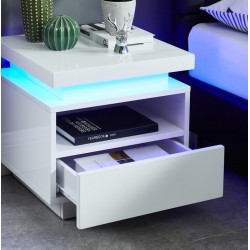 Table de chevet à led COSMOS laqué blanc brillant 40cm