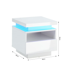 Table de chevet à led COSMOS laqué blanc brillant 40cm