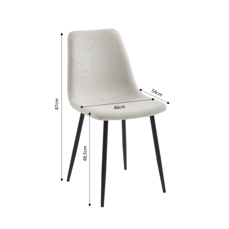 Lot de 4 chaises ESTELLE tissu beige pieds métal noir