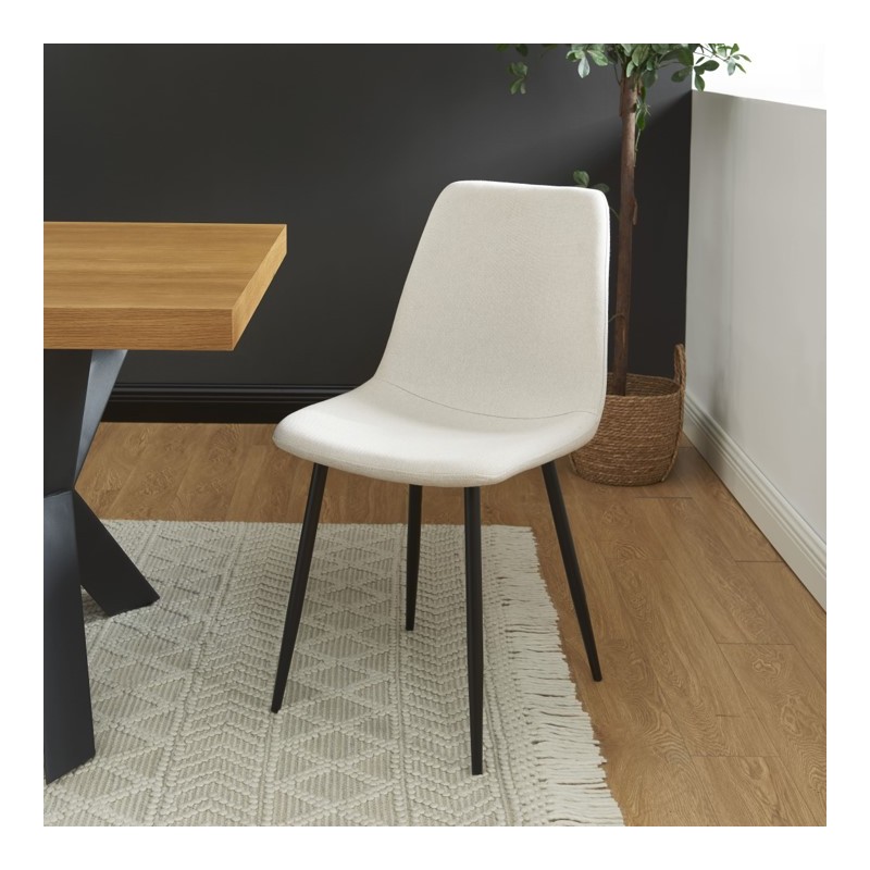 Lot de 4 chaises ESTELLE tissu beige pieds métal noir