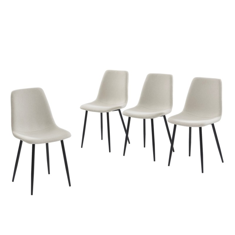 Lot de 4 chaises ESTELLE tissu beige pieds métal noir Lot de 4 chaises ESTELLE tissu beige pieds métal noir