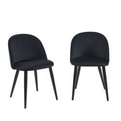 Lot de 2 chaises MACARON velours noir pieds métal noir
