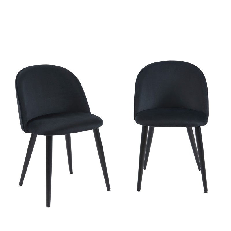 Lot de 2 chaises MACARON velours noir pieds métal noir