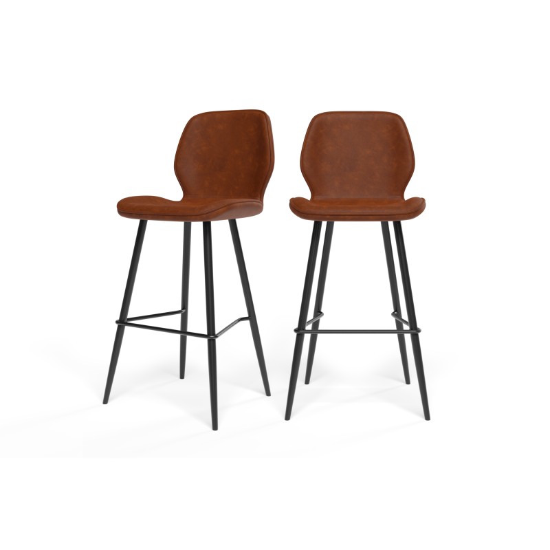 Lot de 2 tabourets de bar ETHAN en PU cognac
