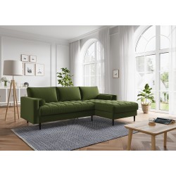 Canapé d'angle MAEL Cacharel fixe en velours kaki