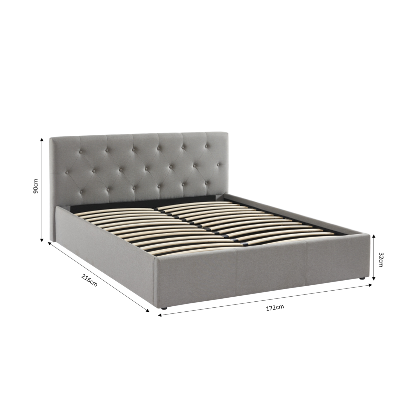 Lit coffre BAHIA tissu gris 160x200 sommier inclus