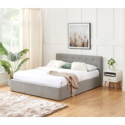 Lit coffre BAHIA tissu gris 160x200 sommier inclus