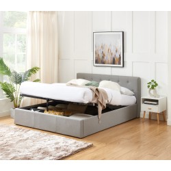 Lit coffre BAHIA tissu gris 160x200 sommier inclus