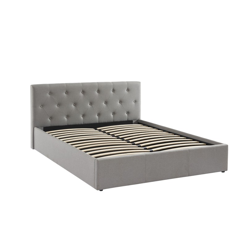 Lit coffre BAHIA tissu gris 160x200 sommier inclus