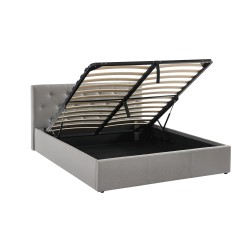 Lit coffre BAHIA tissu gris 160x200 sommier inclus
