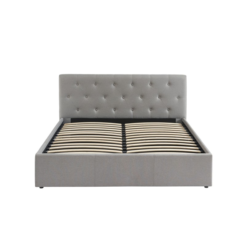 Lit coffre BAHIA tissu gris 160x200 sommier inclus