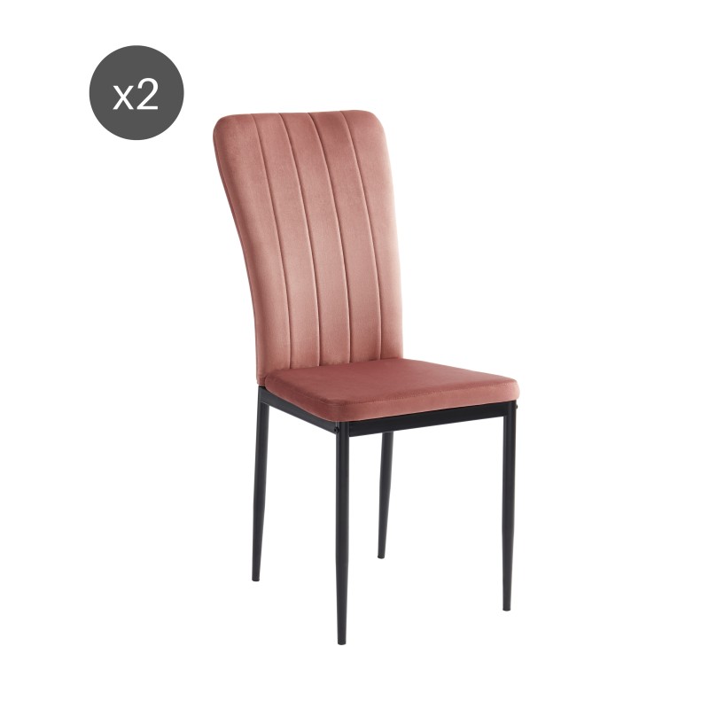 Lot de 2 chaises POPPY velours rose pieds métal noir