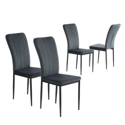 Lot de 4 chaises POPPY velours gris anthracite pieds métal noir