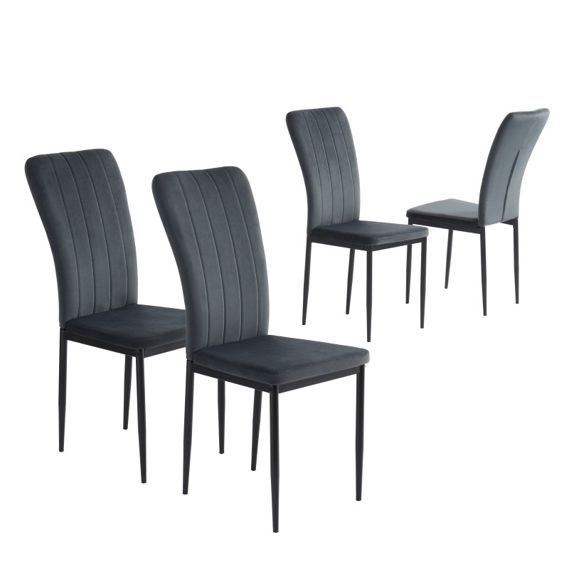 Lot de 4 chaises POPPY velours gris anthracite pieds métal noir