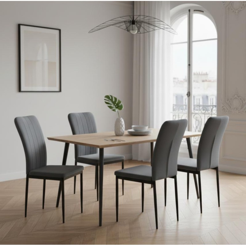 Lot de 4 chaises POPPY velours gris anthracite pieds métal noir