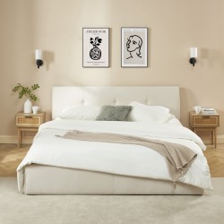 Lit coffre SEGURO velours beige crème 180x200 sommier inclus