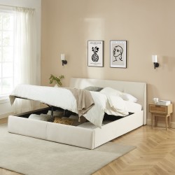 Lit coffre SEGURO velours beige crème 180x200 sommier inclus